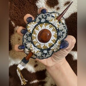 Handmade Leather-Bound Beaded Hair Pin